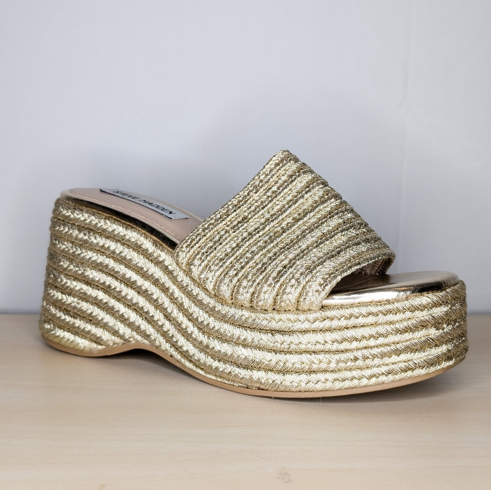 Steve Madden Gold Platform Slide Sandals